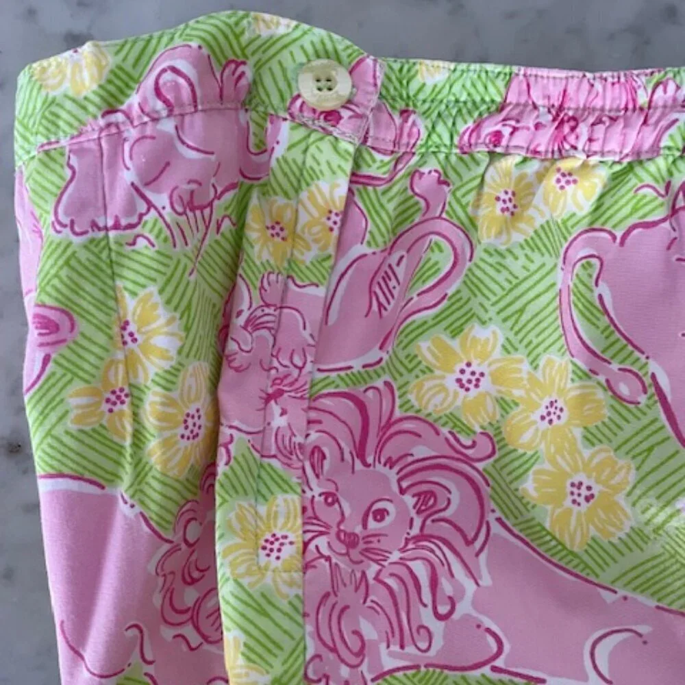 LILLY PULITZER Lion Cub Loungin' Lions  Pink Green Elastic Waist Pants G…